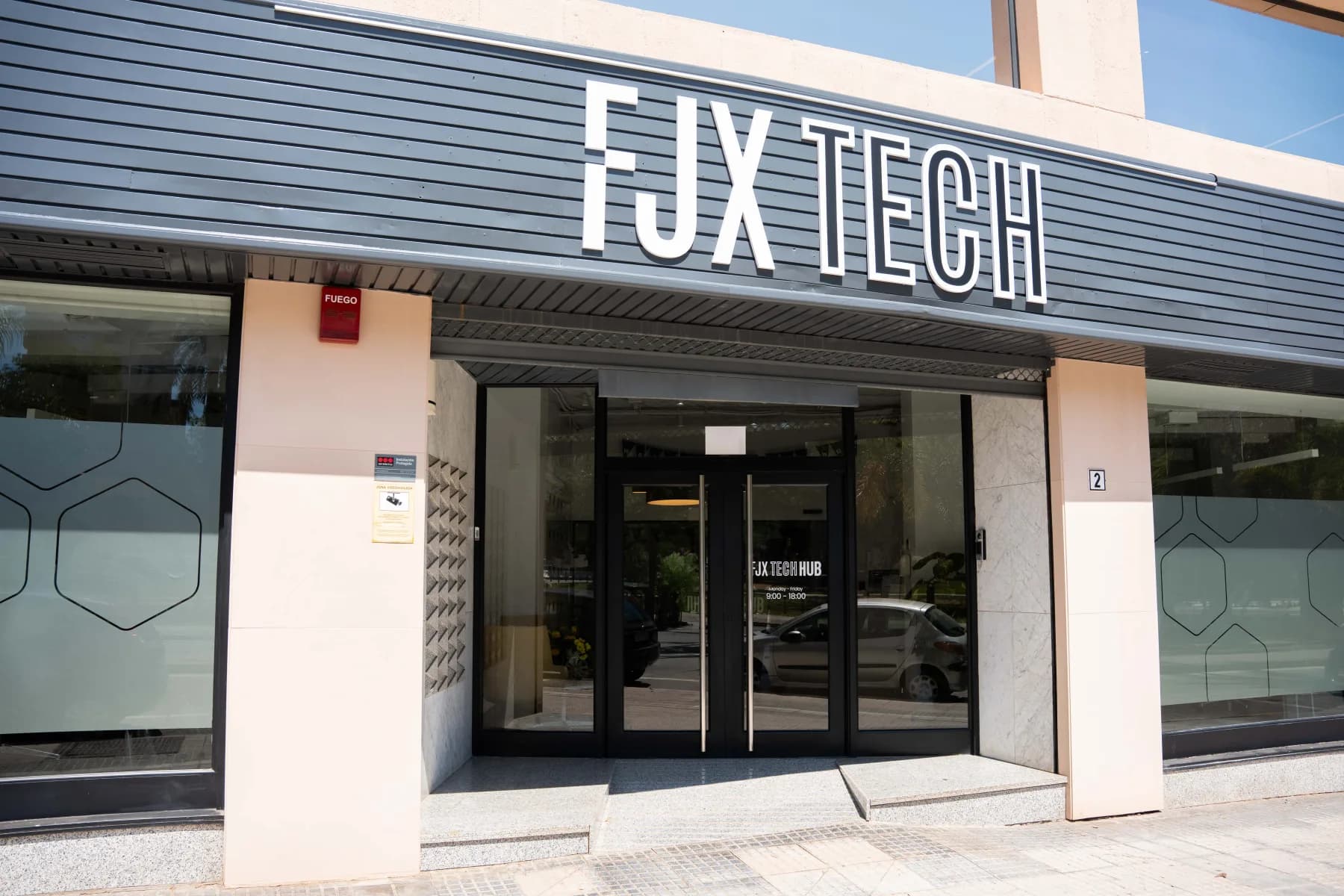 Street entrance to FJX Tech Hub Málaga