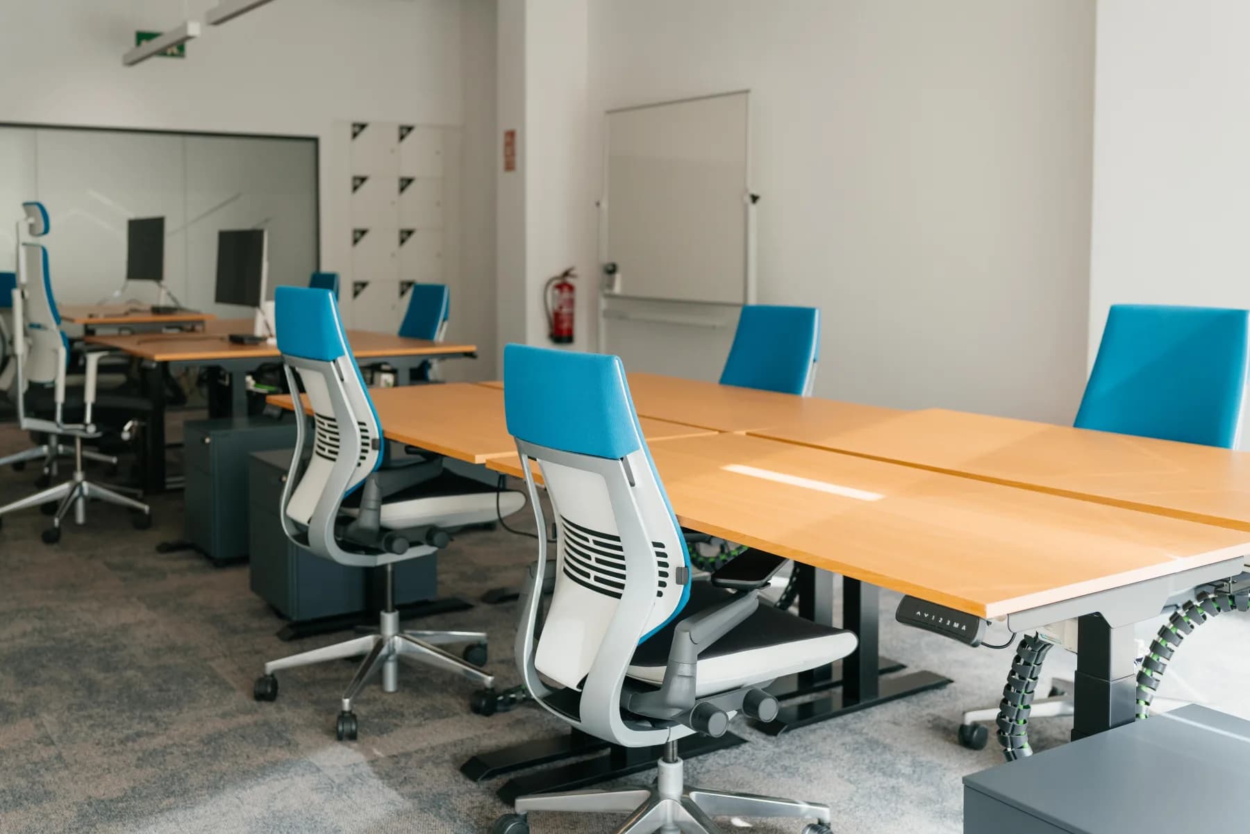 Dedicated team office with blue chairs
